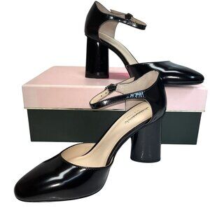 Kate Spade New York Serene Black Leather Iconic Spade Mirror Heels  Size 6.5M